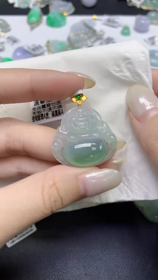 颈饰18K金镶嵌翡翠天然缅甸翡翠A货百元以上9元证书费自理