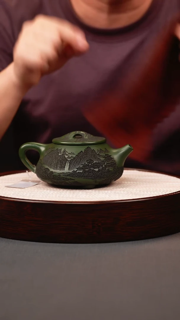 茶壶紫砂绿泥山水景舟石瓢