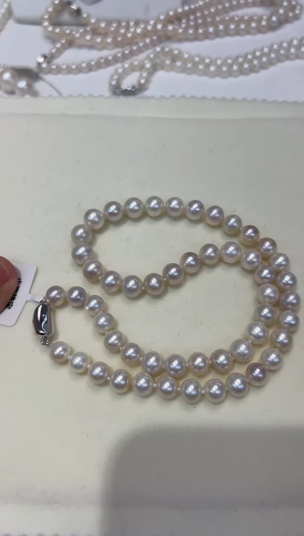 淡水珍珠银S925镶嵌颈饰7.5-8.5无核白珠项链