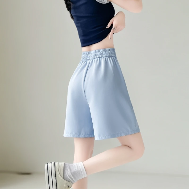 女夏季薄款显瘦宽松小个子外穿山本短裤高腰紫色奶芙五分裤阔腿