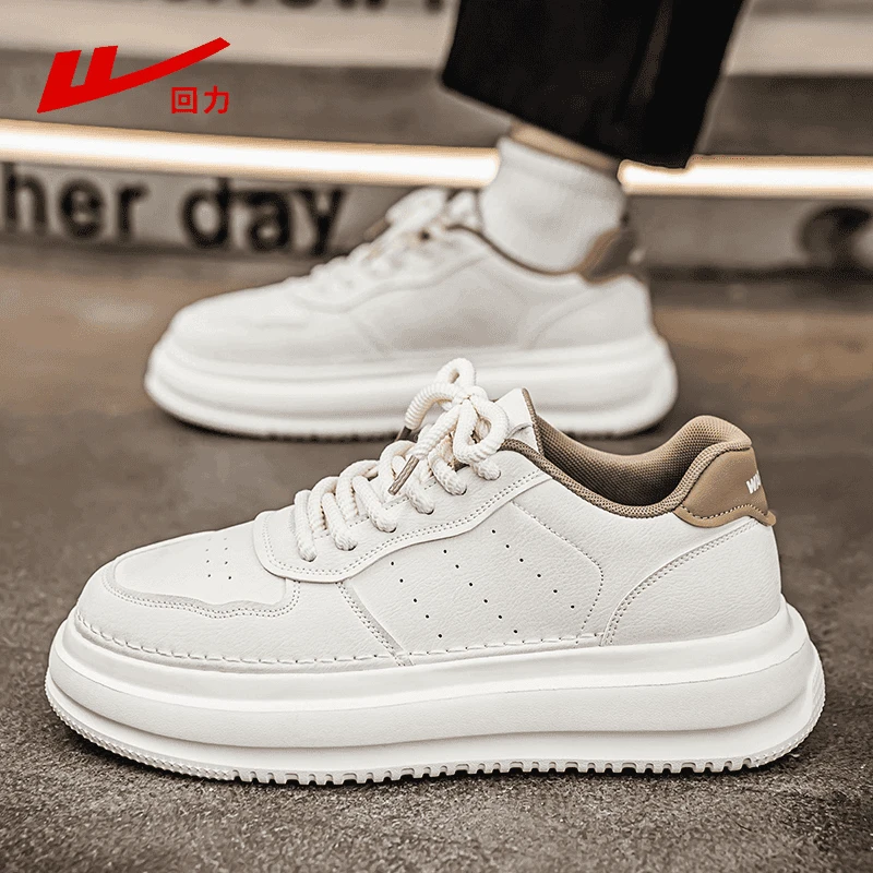 回力男鞋冬季爆款皮面防水低帮透气小白鞋青少年厚底运动休闲皮鞋