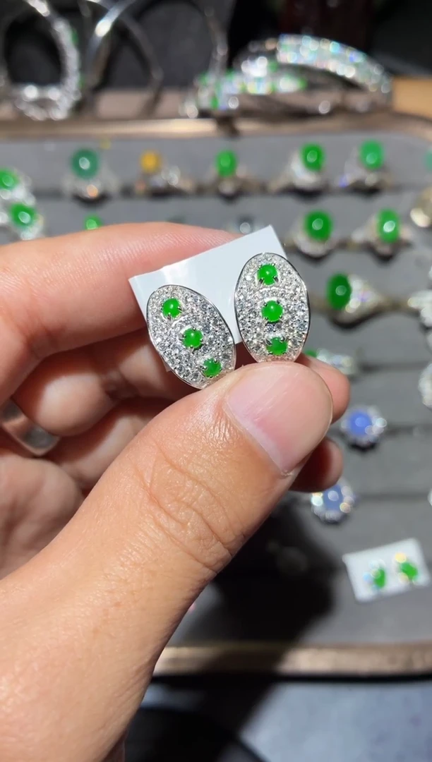 翡翠银S925镶嵌耳饰全量