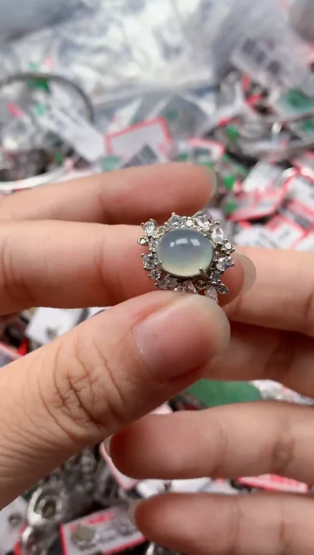 银S925镶嵌戒指翡翠天然A货缅甸翡翠