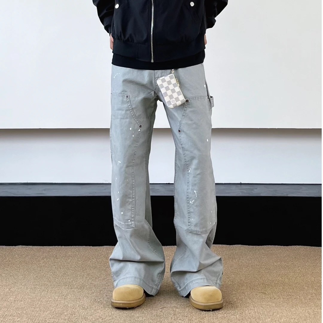 SWAG美式潮牌重工泼墨伐木裤男水洗做旧baggy阔腿显瘦宽松工装裤