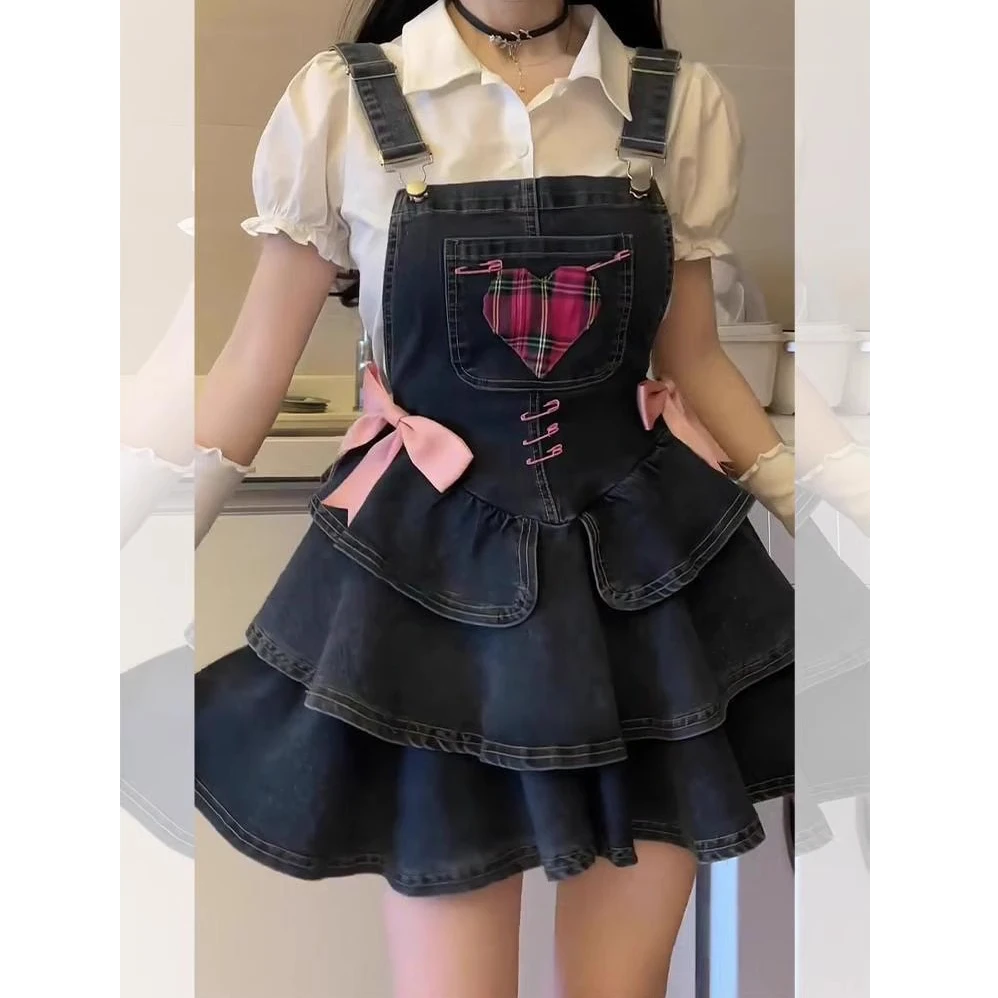 甜美可爱风牛仔蛋糕背带裙女2025夏季新款辣妹时尚蓬蓬短裙子3986