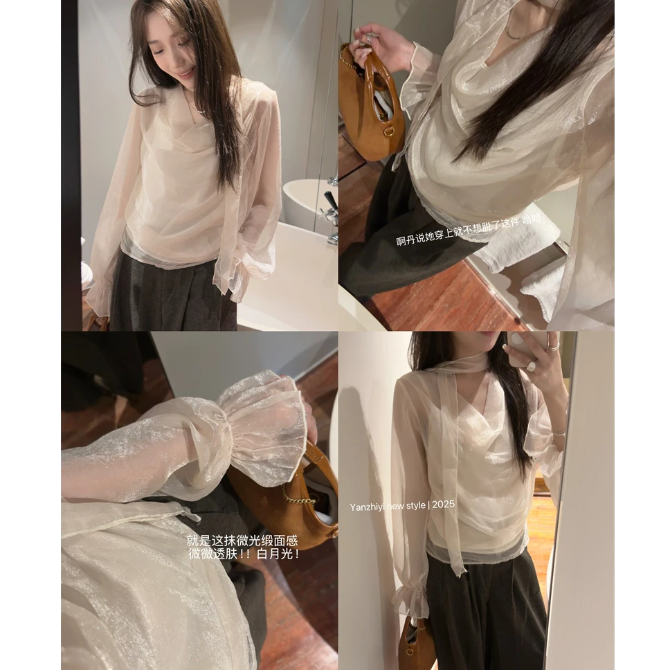 YPP!【柔光漫纱】自带滤镜感 韩系气质氛围感荡领小衫上衣衬衫