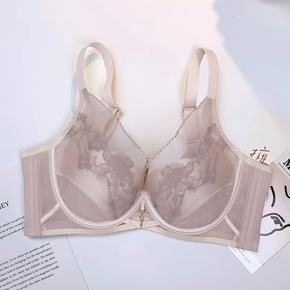 夏季大胸显小调整型蕾丝大码文胸ol女款性感舒适內衣无痕美背透气