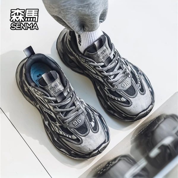 SENMA/森马男鞋2025秋季新款双网复古黑色老爹鞋青少年跑步运动鞋