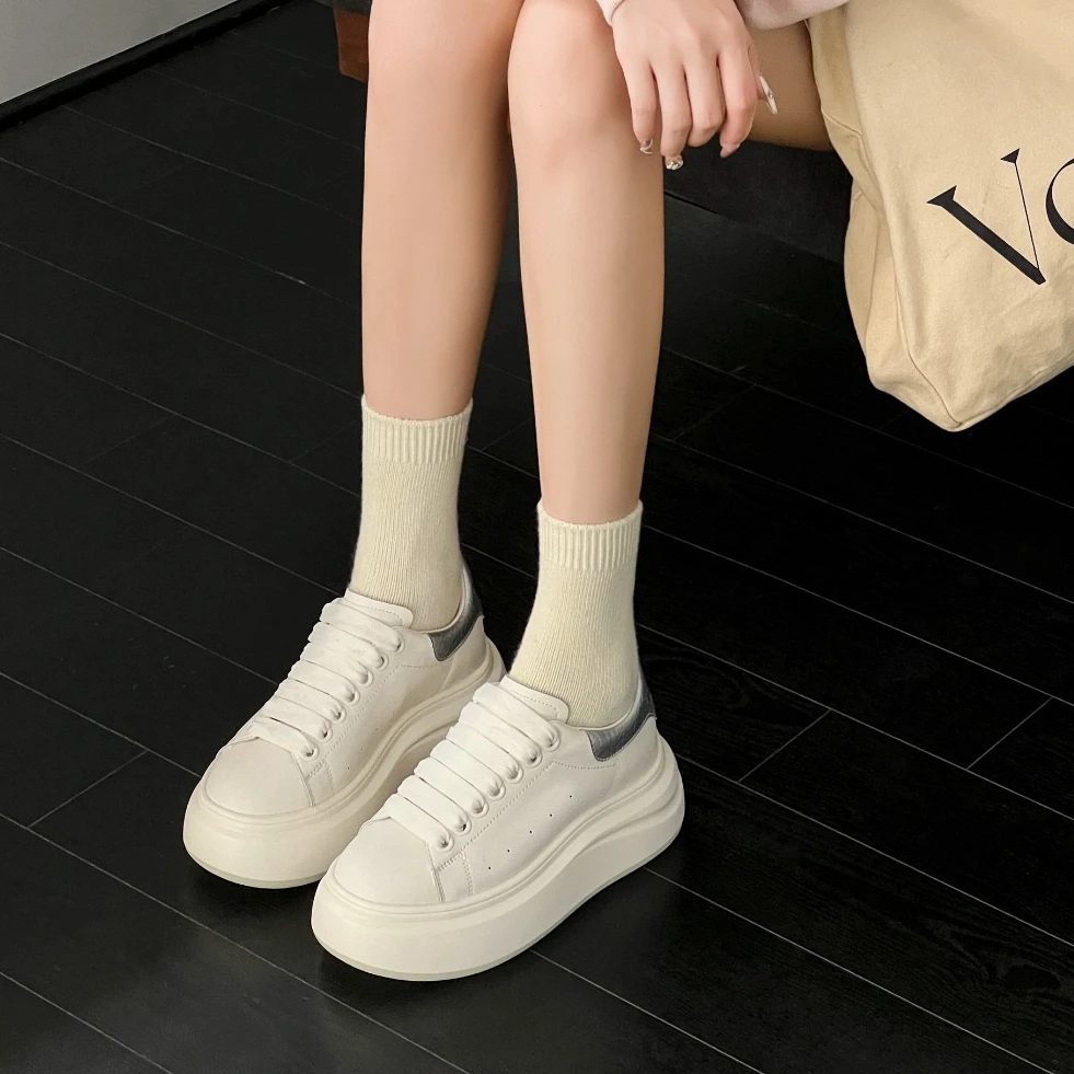 松糕厚底小白鞋女2025春季新款百搭圆头真皮休闲鞋MSBE 1-6105