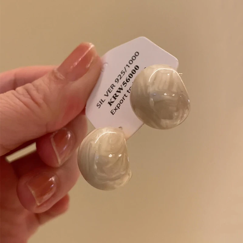 铜合金耳饰 奶油白豆豆耳环女简约小众设计轻奢高级感耳钉耳饰