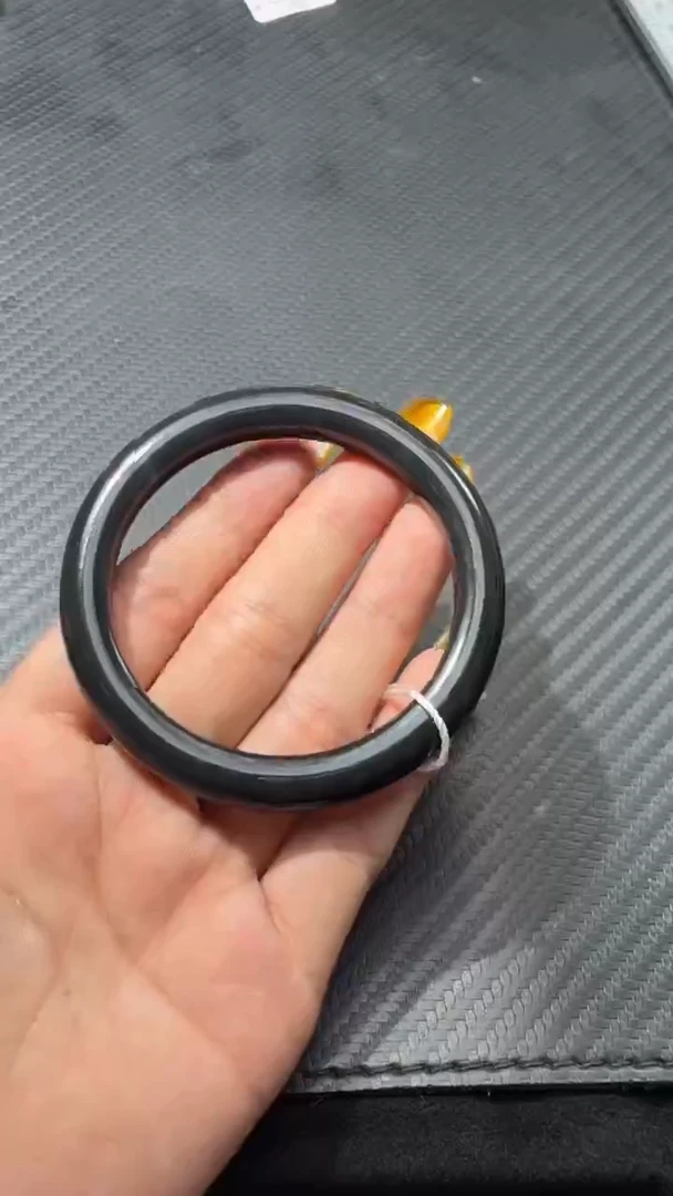 未镶嵌手镯和田玉（墨玉）若羌毛毛矿青花手镯55+微色差