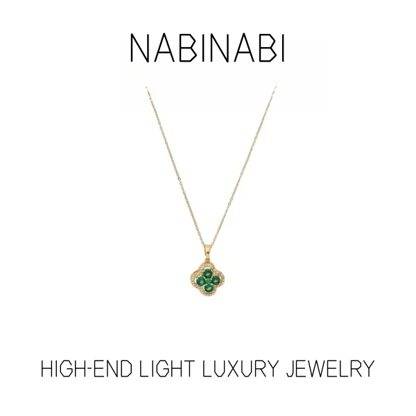 合金项链 0371日韩小巧精致微镶绿色旋转锆石四叶花吊坠项时尚