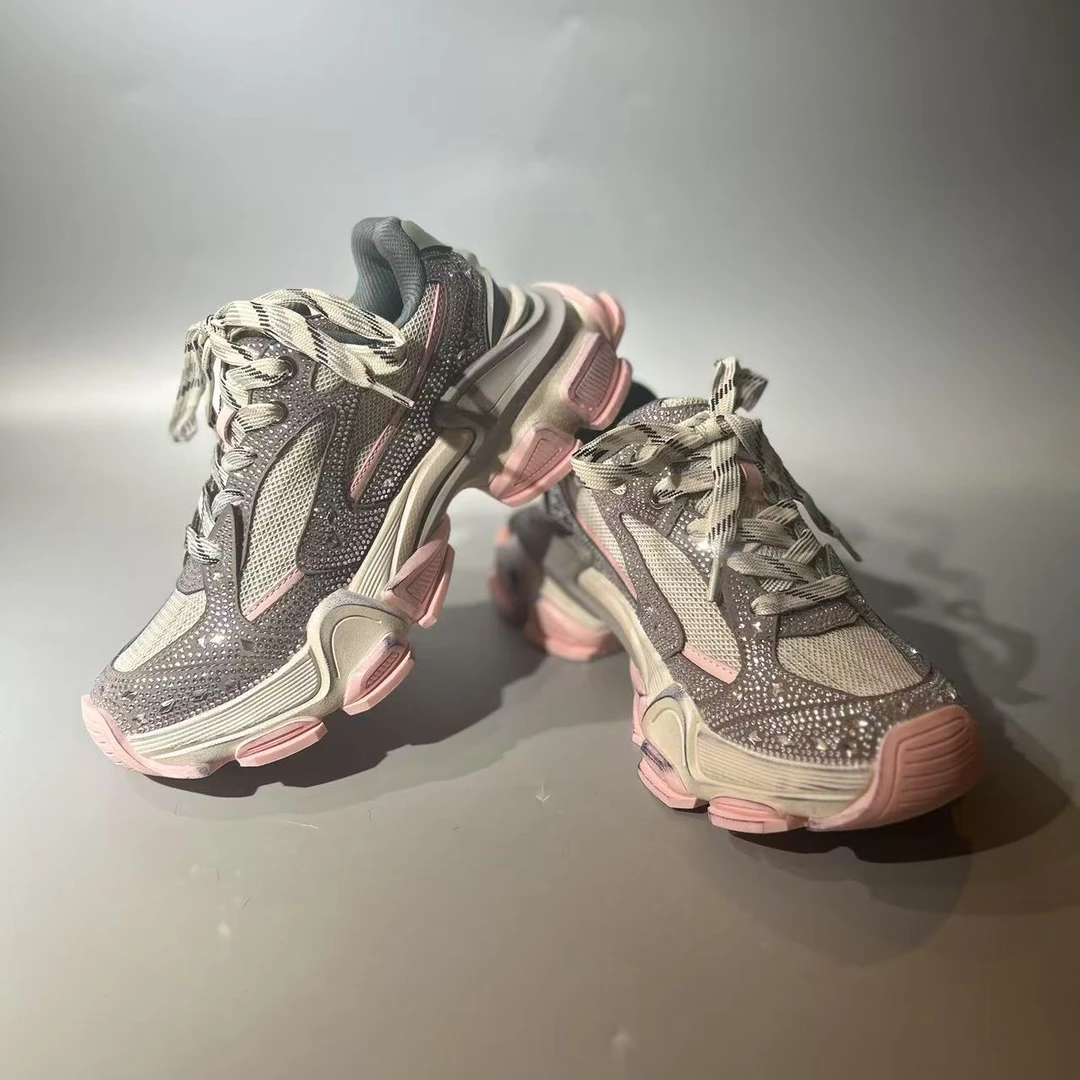 老爹鞋四季款白钻粉色做旧风酷酷风跟高5.5厘米百搭潮流风软底ins