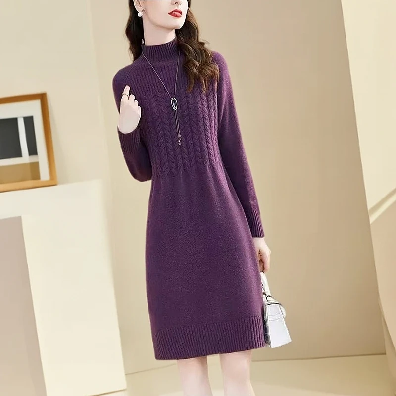 【时光锦】毛衣女秋冬百搭半高领冬季针织开衫时尚撞色羊毛衫88013