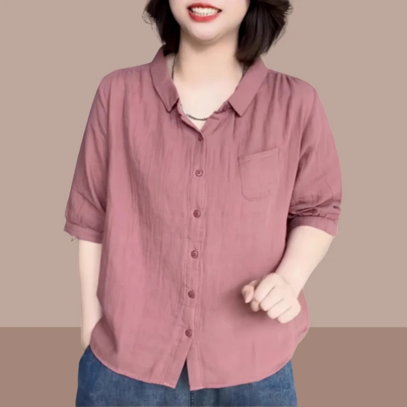 短袖衬衫2025新款女宽松薄款时尚翻领衬衣小个子休闲减龄透气上衣