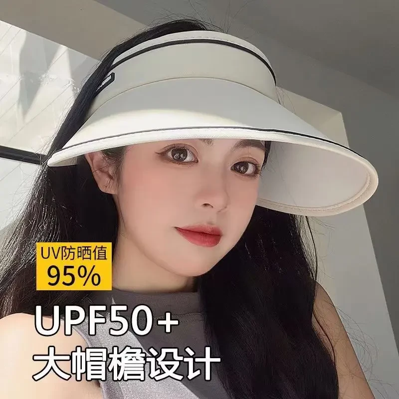 网红款UPF50+防晒帽子防紫外线大帽檐女春夏遮阳帽空顶太阳帽