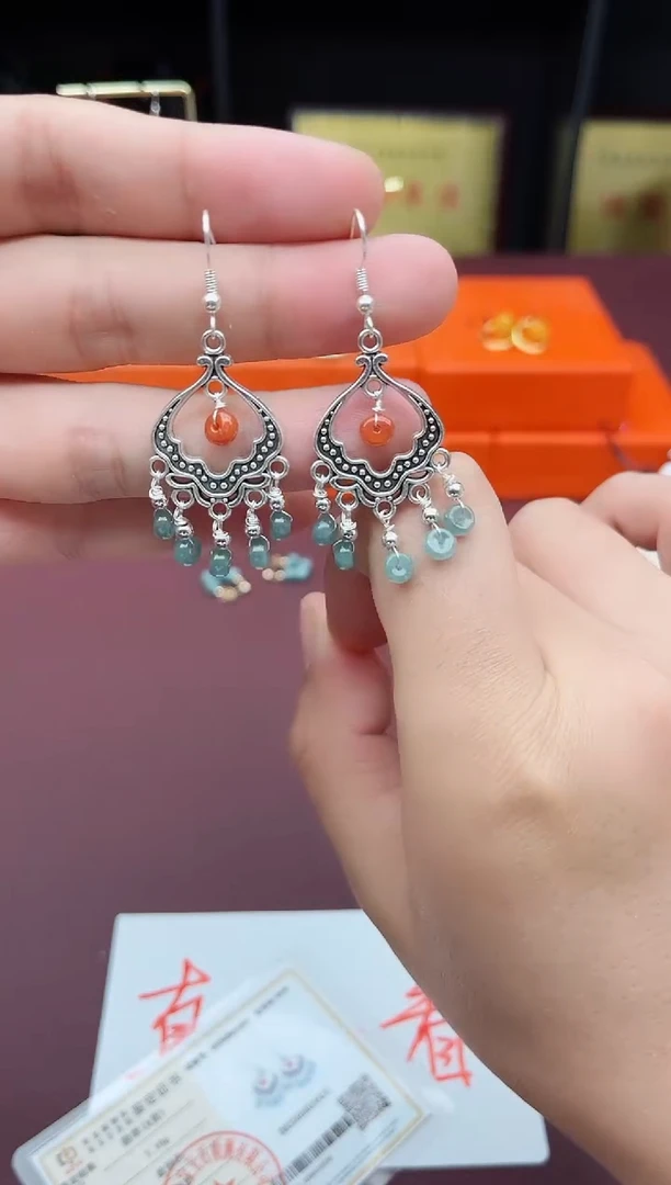 翡翠银S925镶嵌耳饰432000