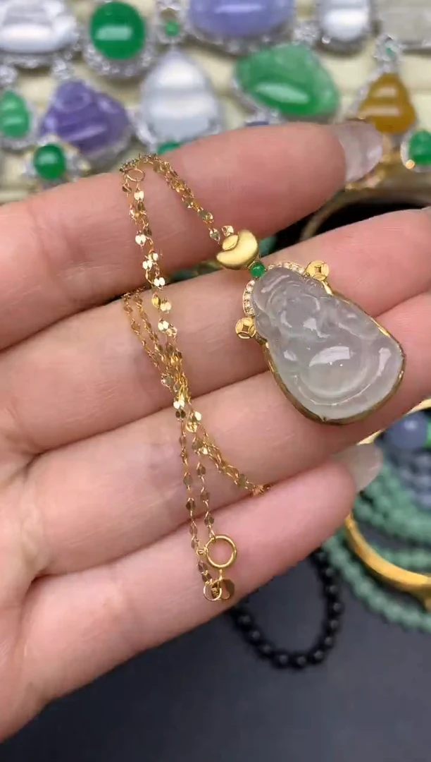 翡翠18K金镶嵌颈饰147-雪姐翡翠天天见