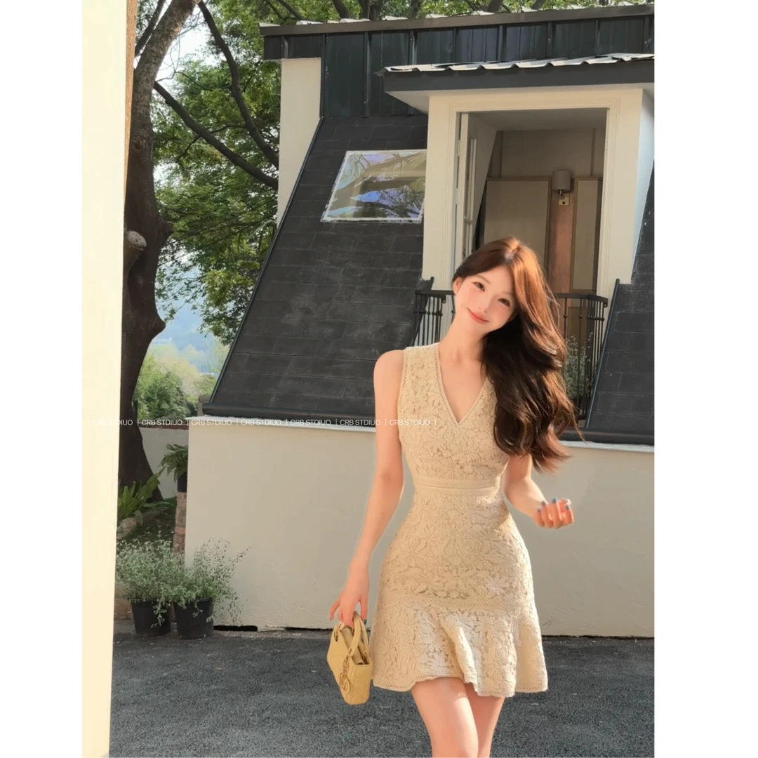 现货【春日部】蕾丝气质鱼尾连衣裙0775