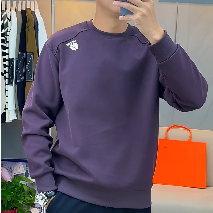 25秋冬高端纯色刺绣时尚休闲百搭圆领套头加绒男士男款卫衣-56153