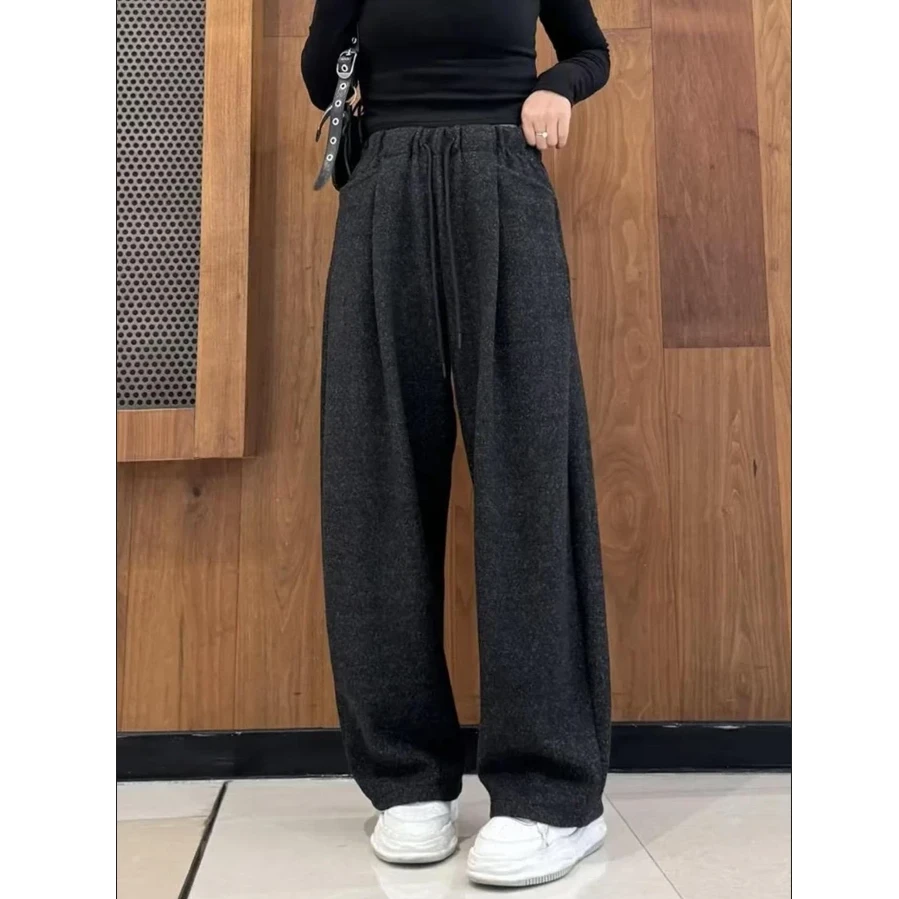 【多多专属】慵懒风云朵绒加绒加厚女秋冬宽松显瘦韩版高腰弯刀裤