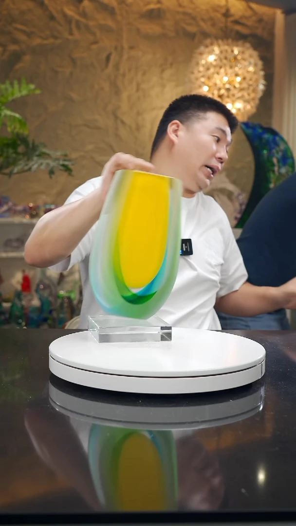 摆件福利黄瓷蓝绿花瓶大号