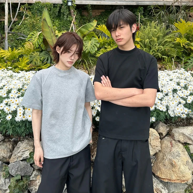 【PLA】2025春季新款澳产氨纶T恤抗皱太空棉空气层拼接短袖硬挺短款