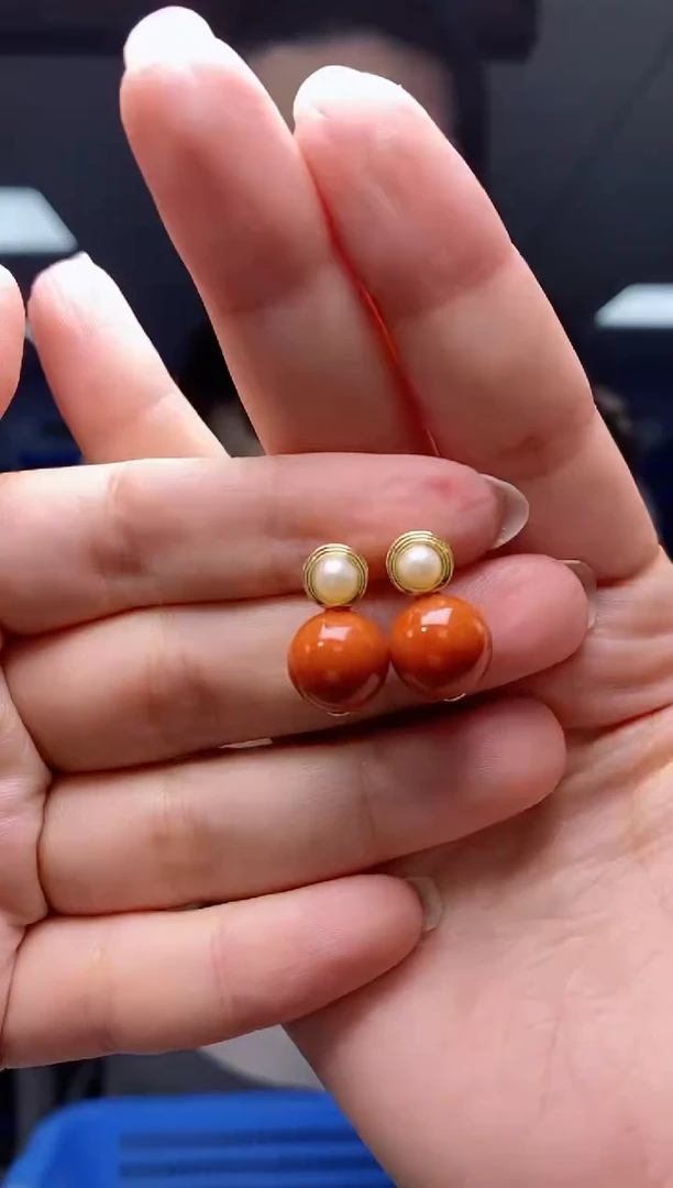 【闪购商品】南红玛瑙耳饰银S925镶嵌K2487