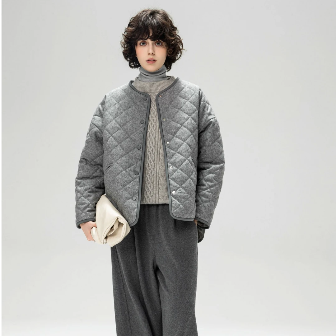 BRM(珍珠灰)设计师款加厚羊毛极简无领外套5501