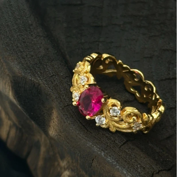 925银合成锆石银制品 【Fiilo菲洛】古法镶嵌戒指气质镀K金女款/08