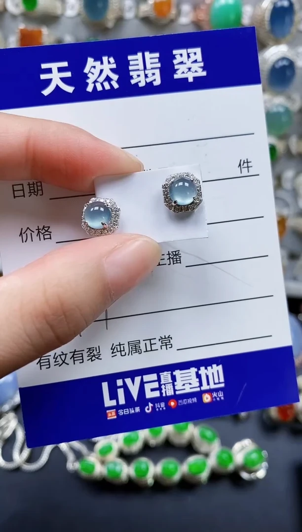 翡翠银S925镶嵌耳饰131