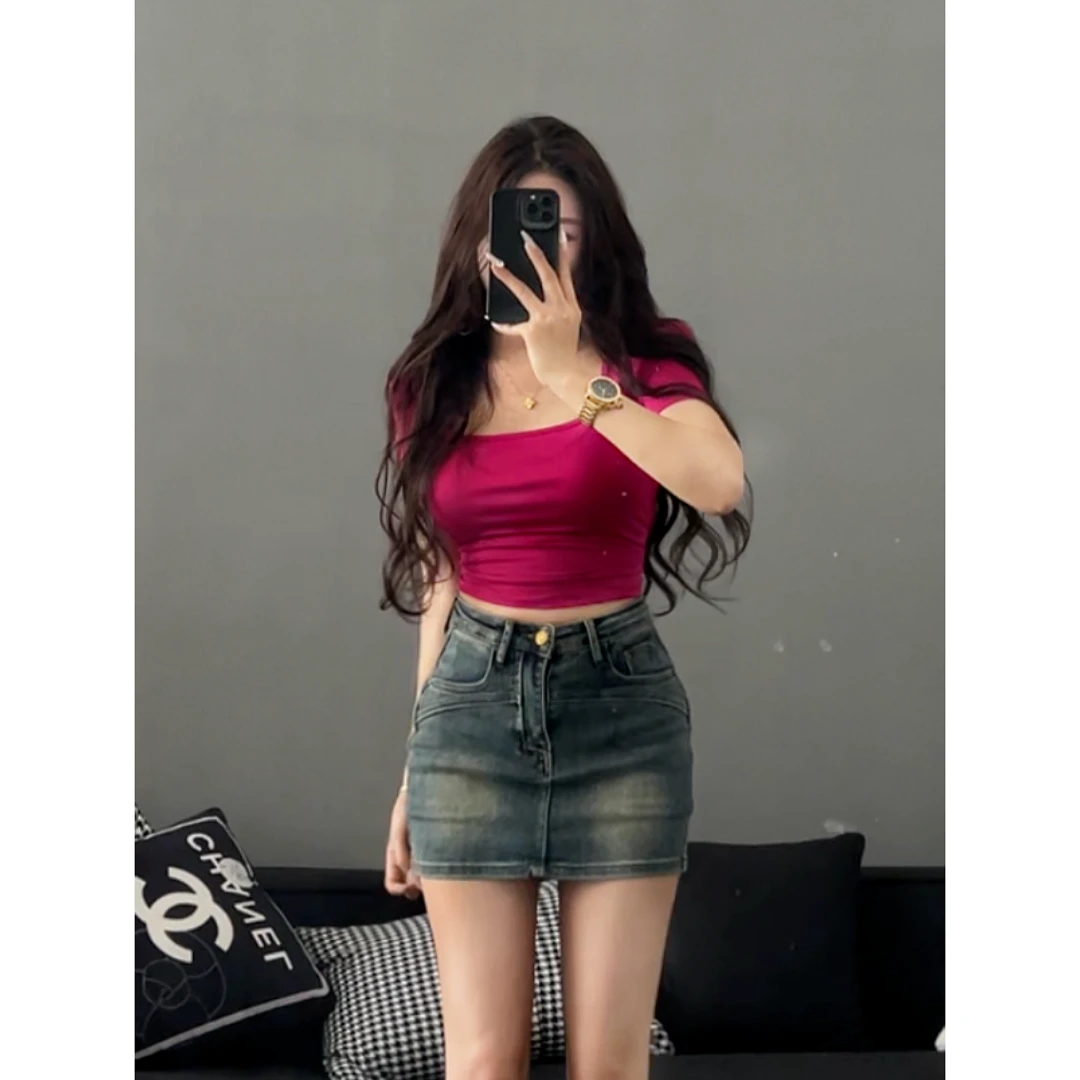 港风复古高腰牛仔半身裙2025秋季新款百搭防走光显瘦包臀短裙裤