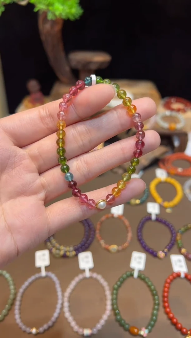 【闪购商品】碧玺手链18K金镶嵌手饰@@