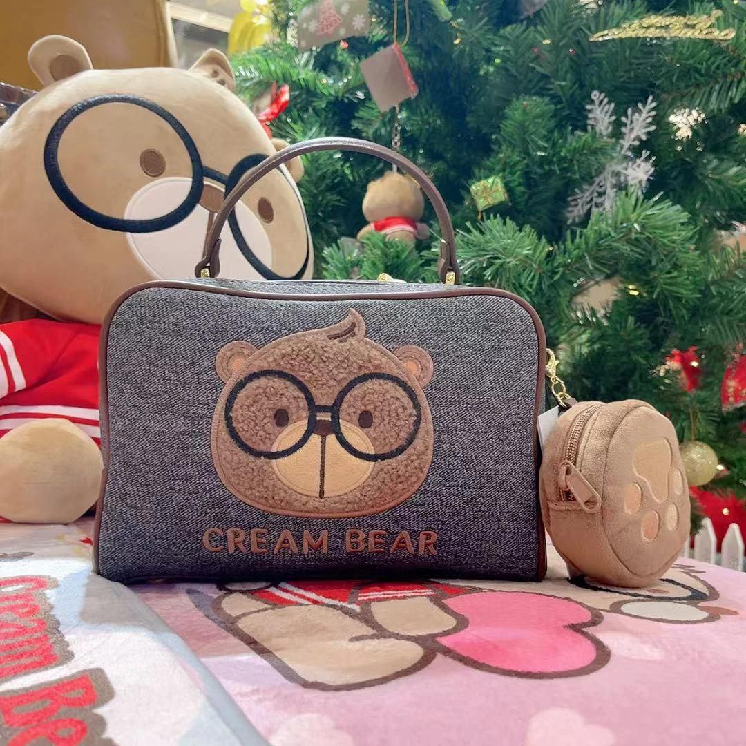 小田姐姐【CREAM BEAR/奶油熊】新款牛仔小熊手提斜挎包1340-2