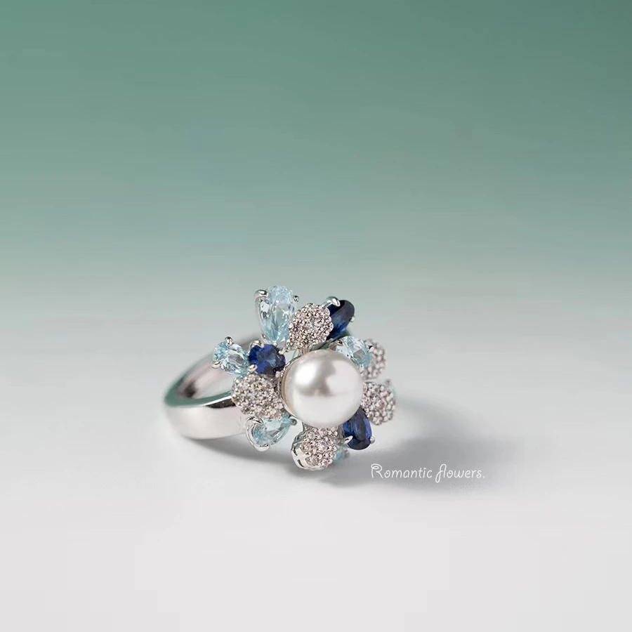 铜合金仿珍珠戒指 彩宝圆形珠戒指2406001-ZH05