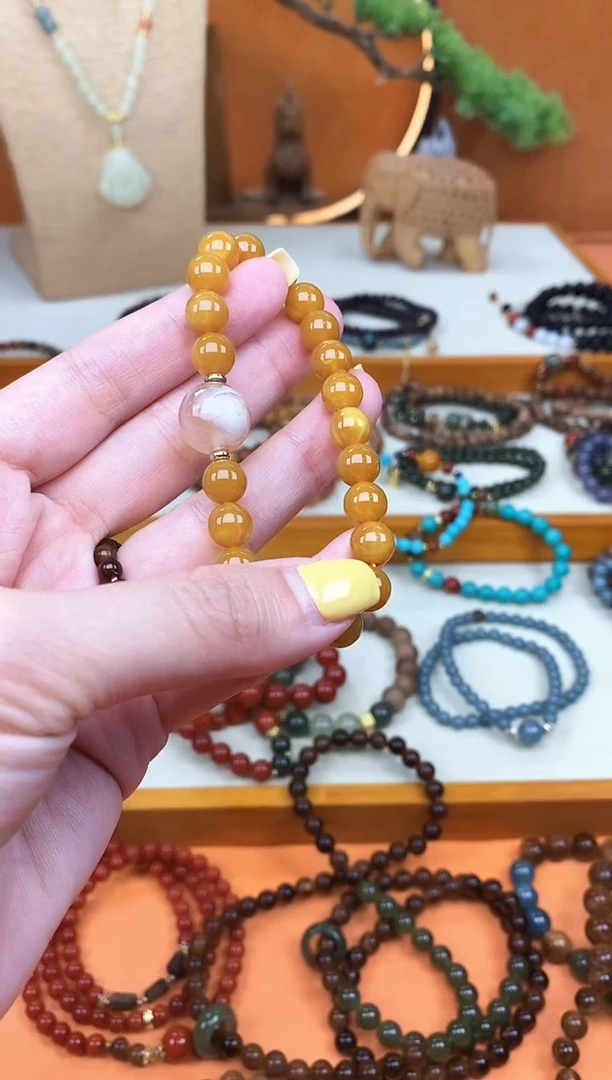 未镶嵌蜜蜡手链单圈蜜蜡玛瑙手串