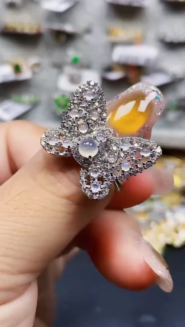 银S925镶嵌戒指翡翠7574