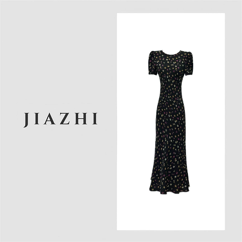 【海边季风】45°斜裁油画晕染花卉连衣裙女夏慵懒松弛感度假长裙