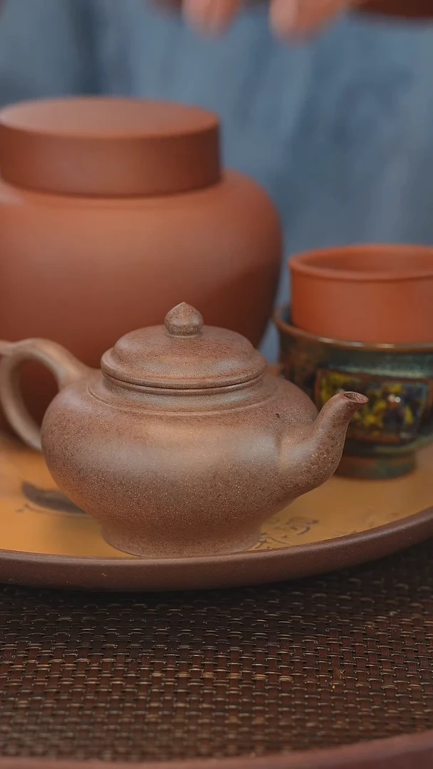 茶壶紫砂笑樱还原烧 一盘 丁一杯 红泥茶叶罐 一盏随机 一红随机