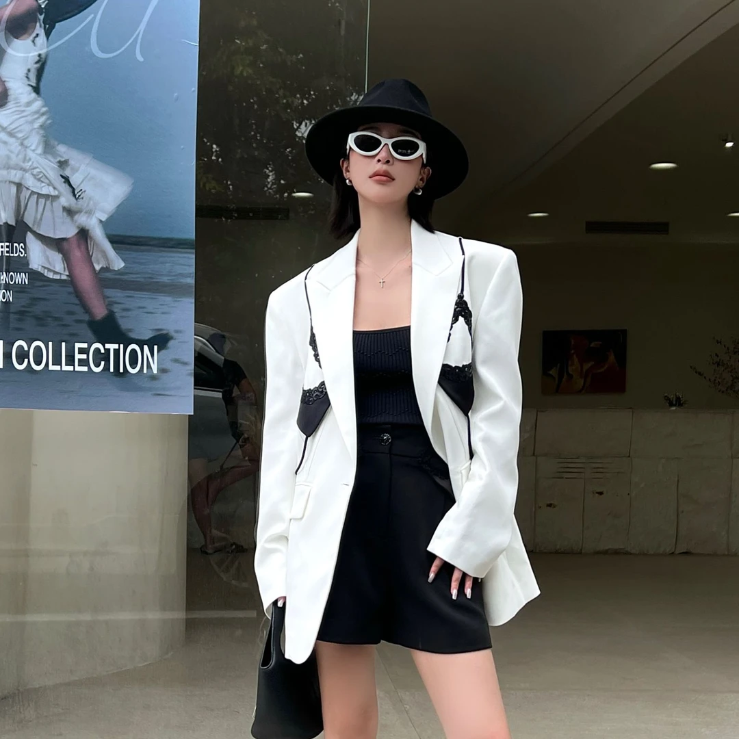 QIANJIE家｜独立原创小众设计师秋冬蕾丝拼接西装外套45507