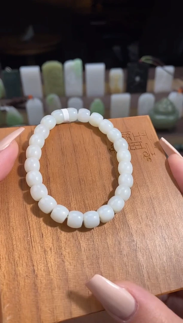 未镶嵌手串和田玉白玉直切手串 7X8mm