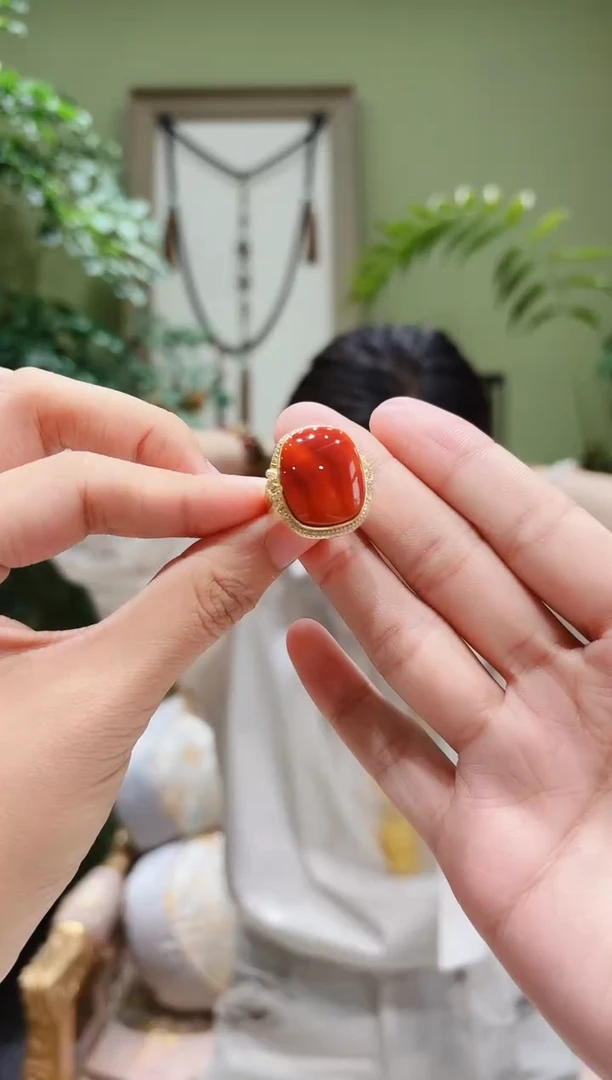 银S925镶嵌戒指南红玛瑙南红戒指Z多样性发货