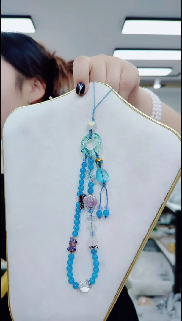 玛瑙/玉髓颈饰合金3048蓝手机链