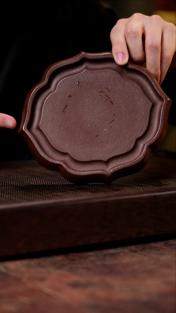 紫砂紫泥菱花壶承