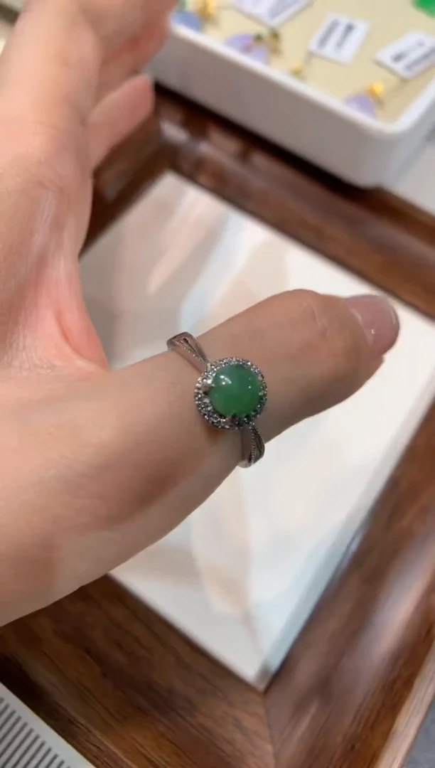 银S925镶嵌戒指翡翠戒指