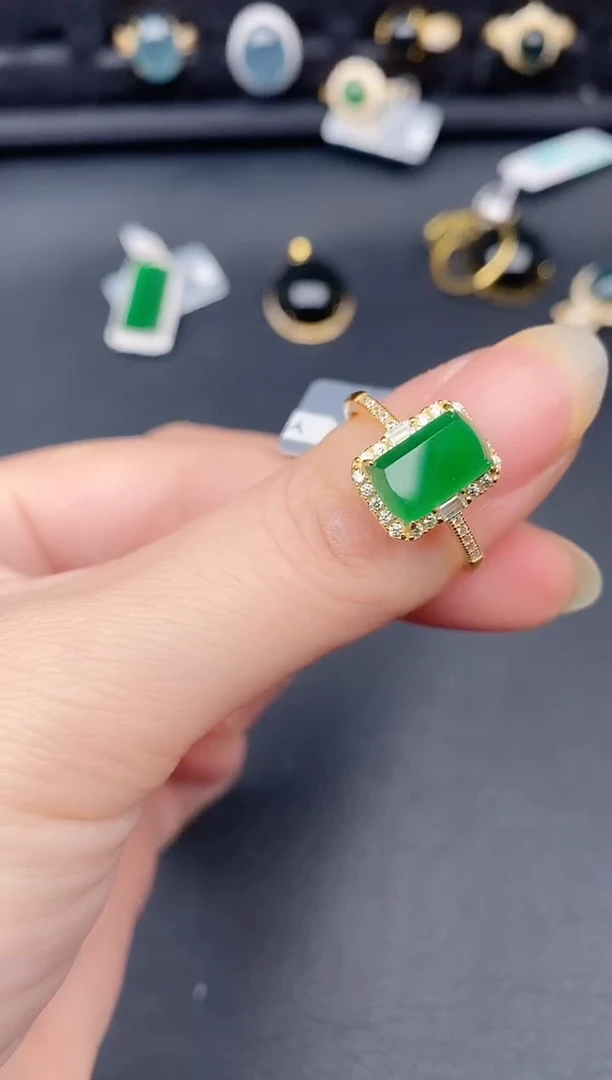 银S925镶嵌戒指翡翠天然a货翡翠496