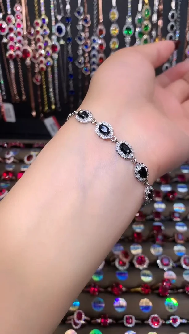 【闪购商品】蓝宝石手链银S925镶嵌银色