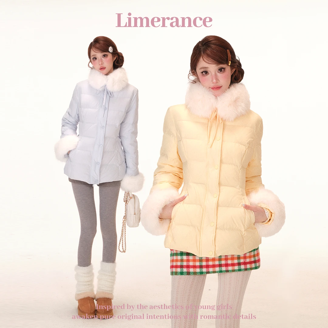 北欧初雪 90白鸭绒毛毛围脖收腰显瘦排骨羽绒服冬季可拆卸毛袖口