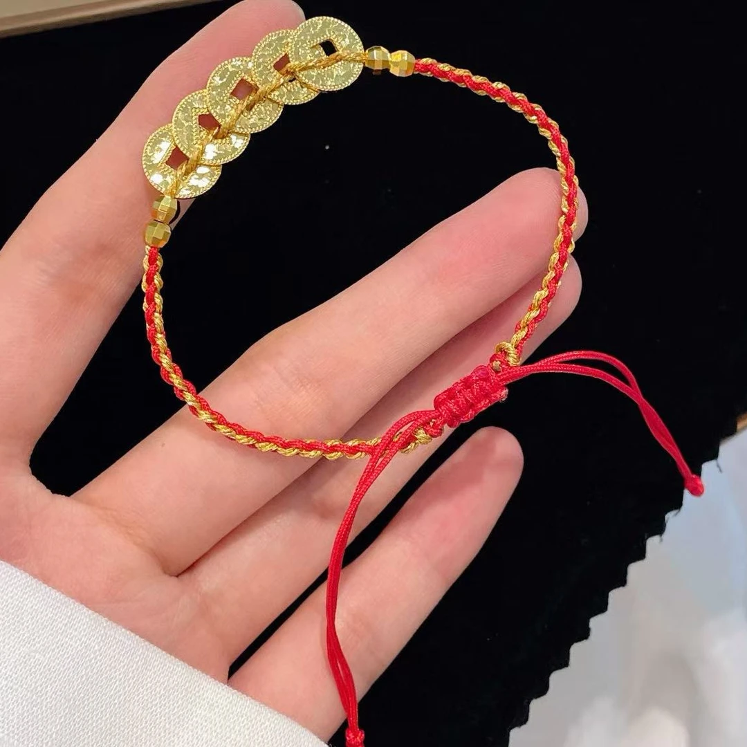 CHUANSHE/传奢 新中式红绳五帝钱手链气质复古时尚饰品KL080