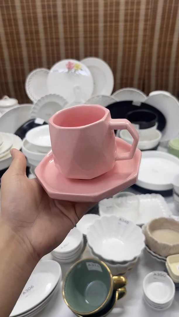 瓷【孤品】9.9米粉色咖啡杯碟